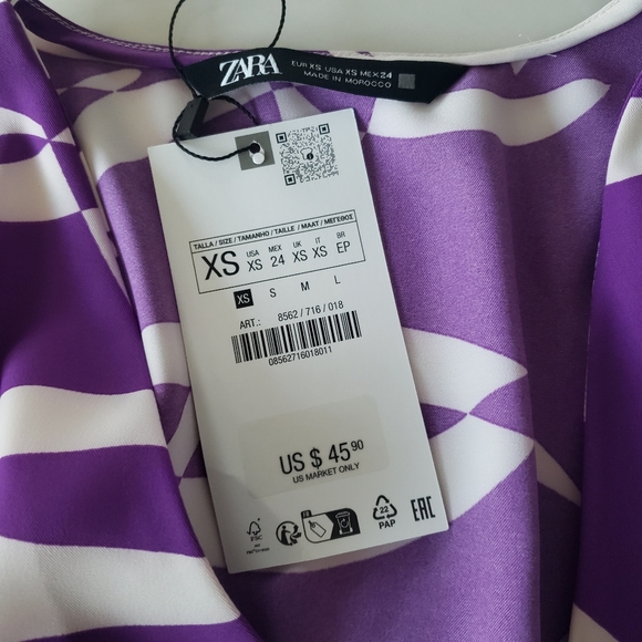 ZARA LONG SLEEVE PURPLE V-NECK CROPPER BLOUSE XS - Picture 10 of 10